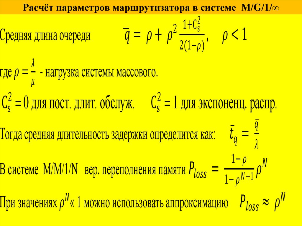 Расчёт параметров маршрутизатора в системе М/G/1/∞