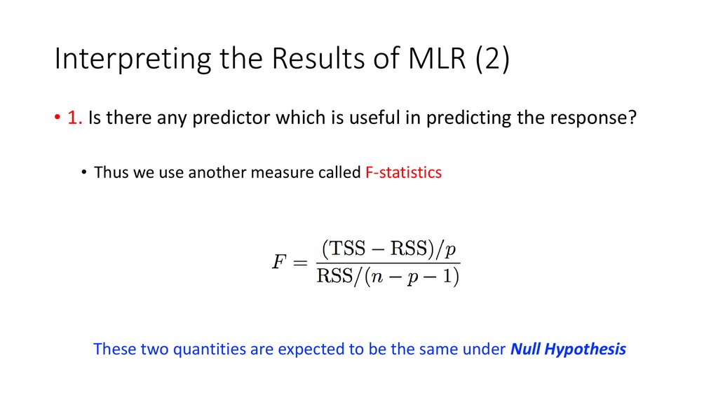 Interpreting the Results of MLR (2)