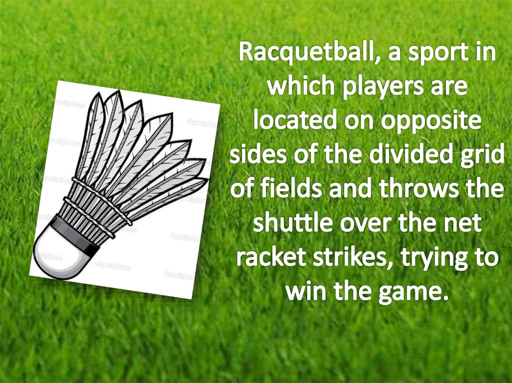 Racquetball, a sport in which players are located on opposite sides of the divided grid of fields and throws the shuttle over
