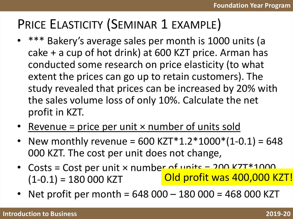 Price Elasticity (Seminar 1 example)