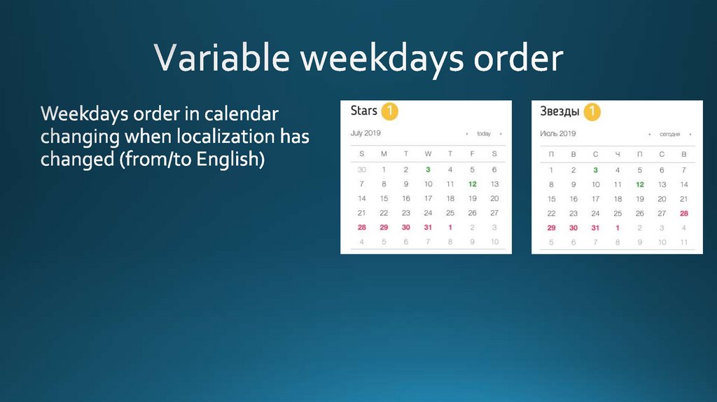 Variable weekdays order