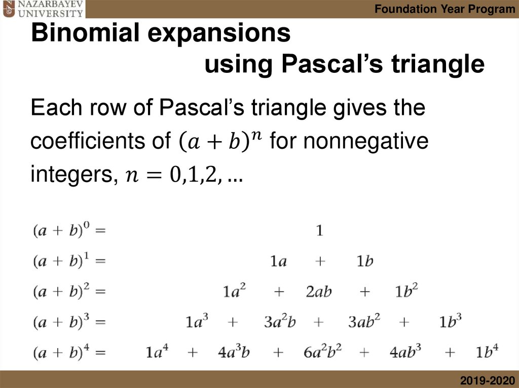 Binomial expansions using Pascal’s triangle