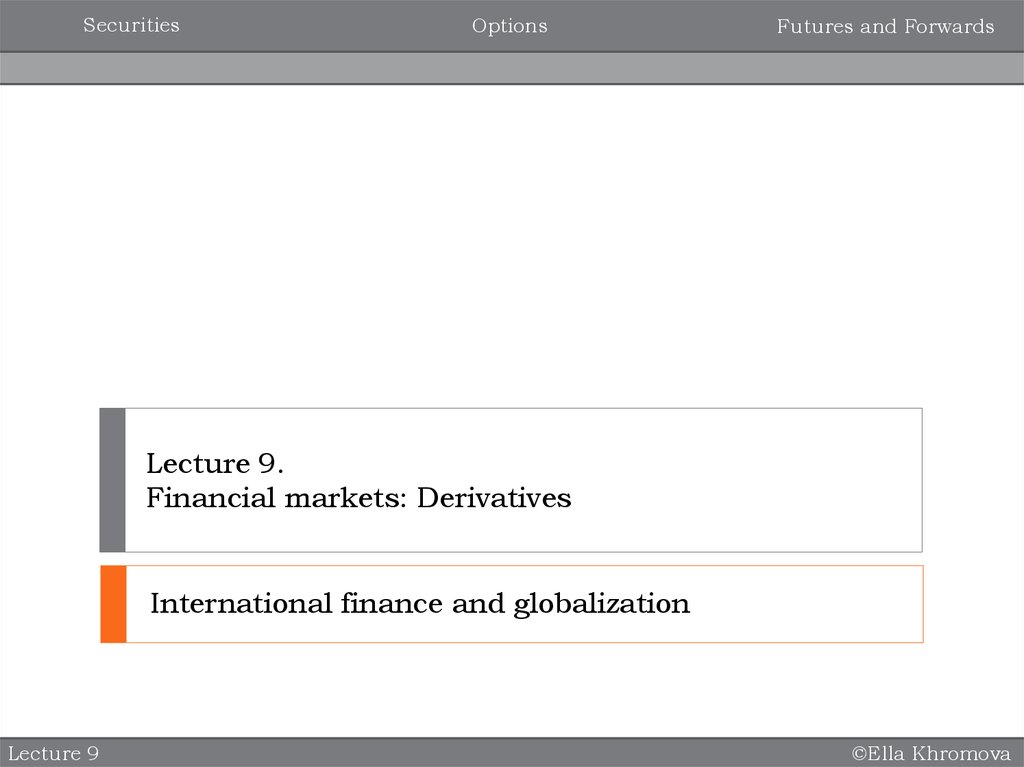 Lecture 9. Financial markets: Derivatives