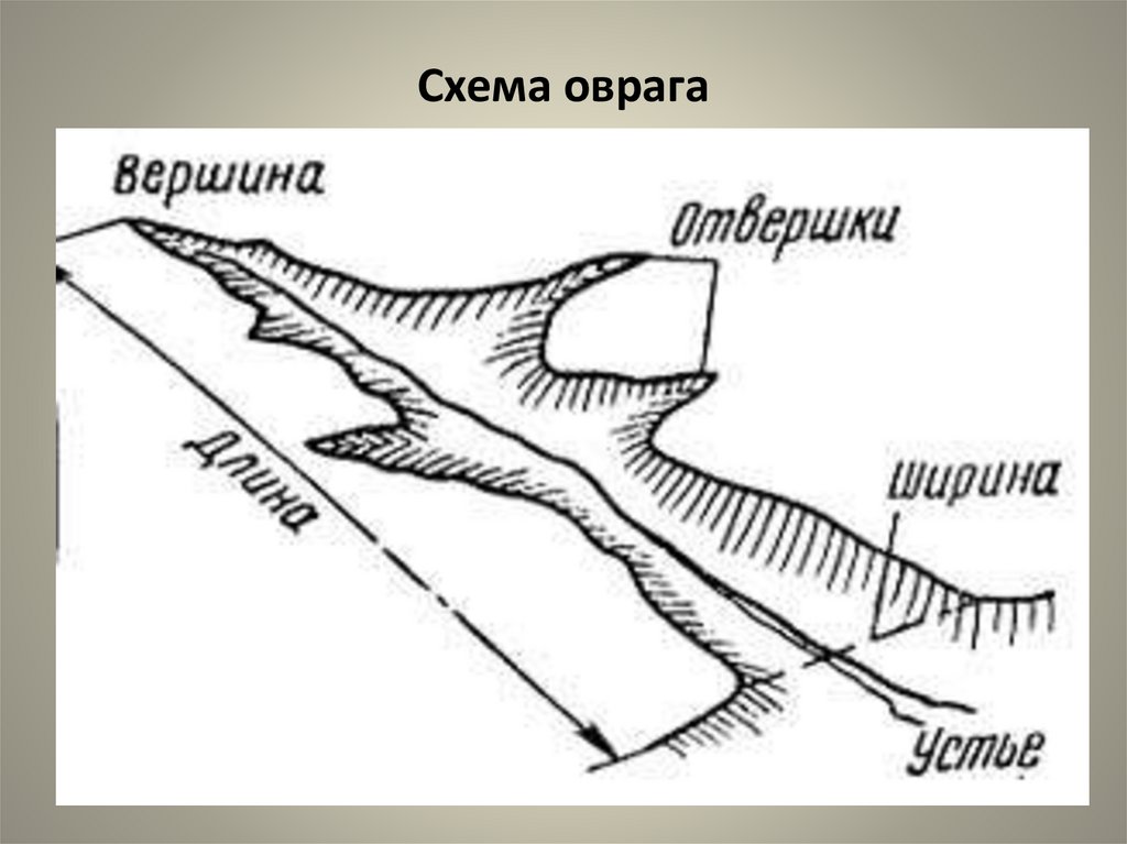 На изображение расставьте подписи форм рельефа карьер террикон балка овраг