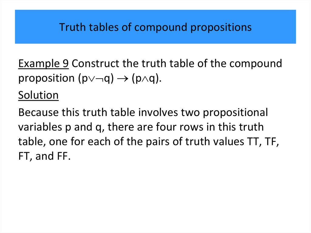 Truth tables of compound propositions