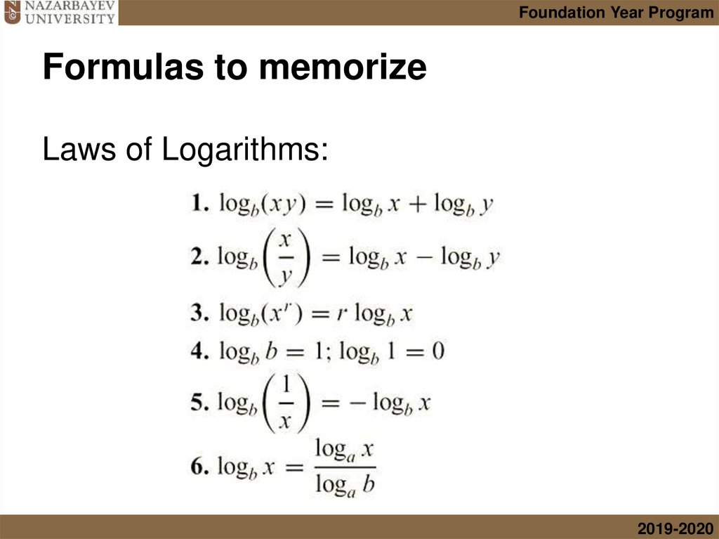 Formulas to memorize