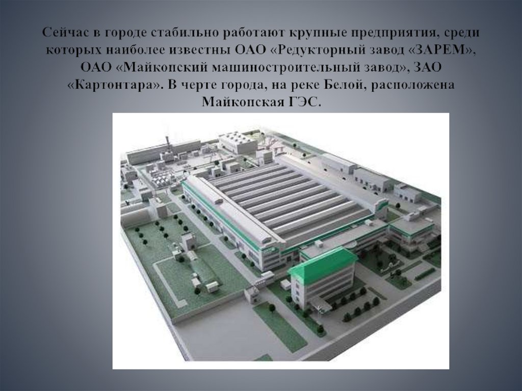 Сейчас в городе стабильно работают крупные предприятия, среди которых наиболее известны ОАО «Редукторный завод «ЗАРЕМ», ОАО