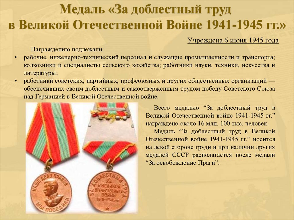 Медали великой отечественной войны 1941 1945 фото с названиями