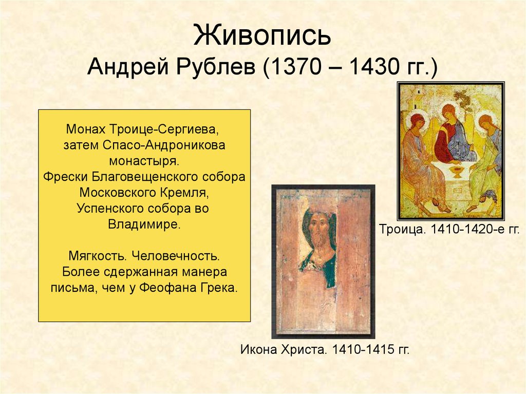 Живопись Андрей Рублев (1370 – 1430 гг.)