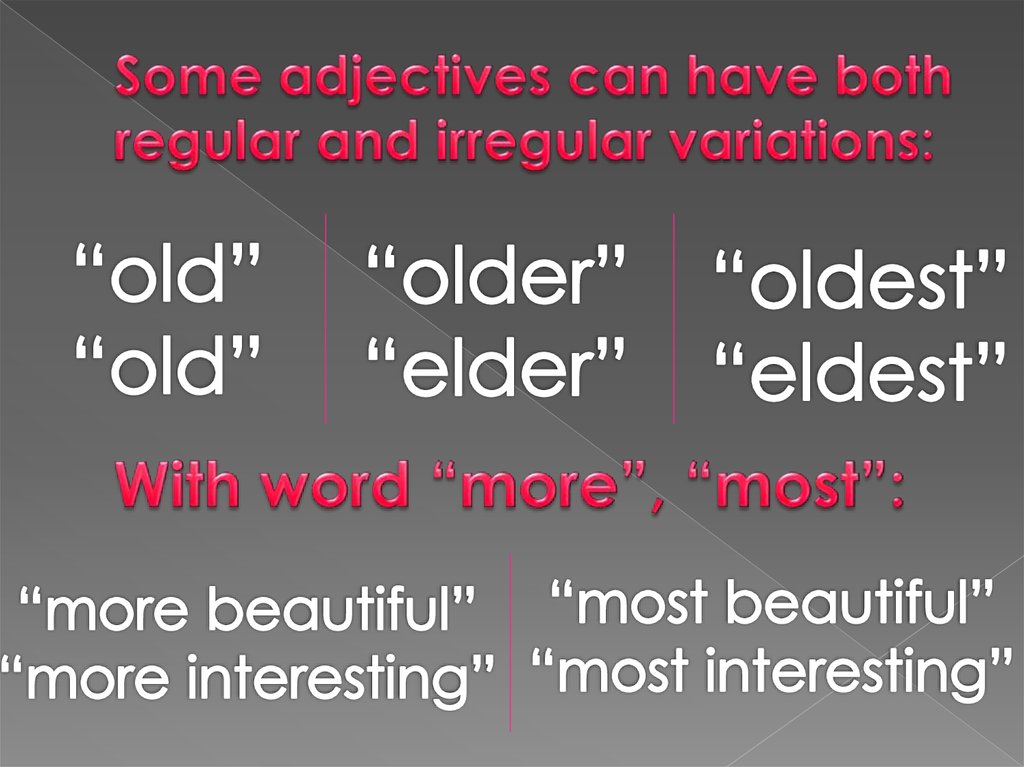 Some adjectives can have both regular and irregular variations: