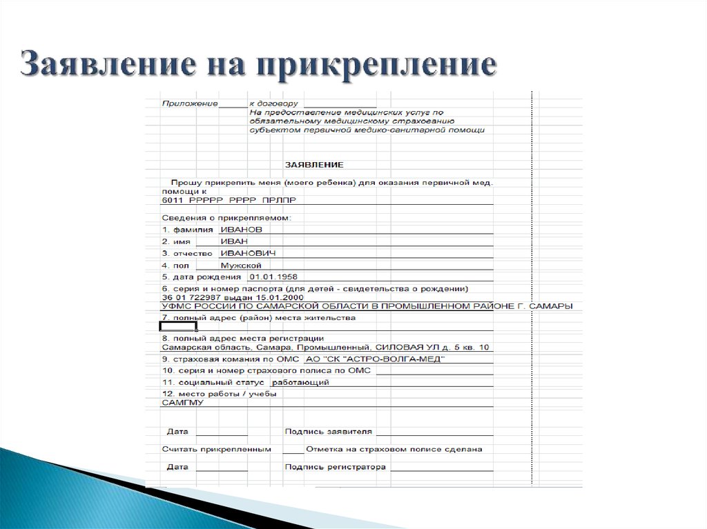 Образец заполнения заявления на прикрепление к поликлинике