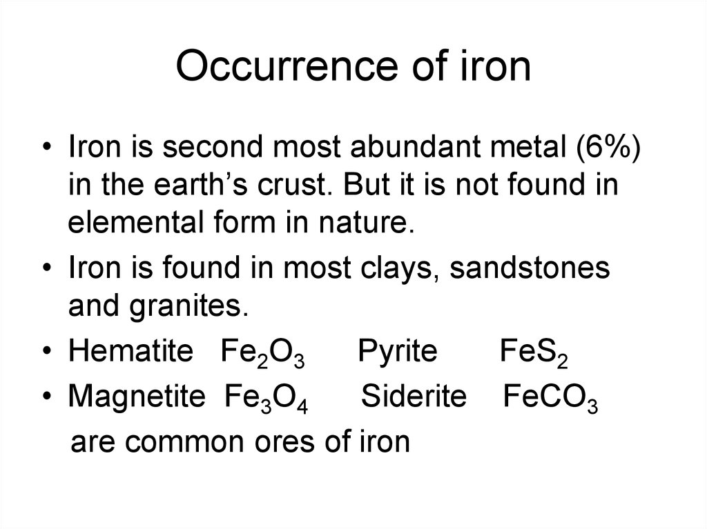 Occurrence of iron