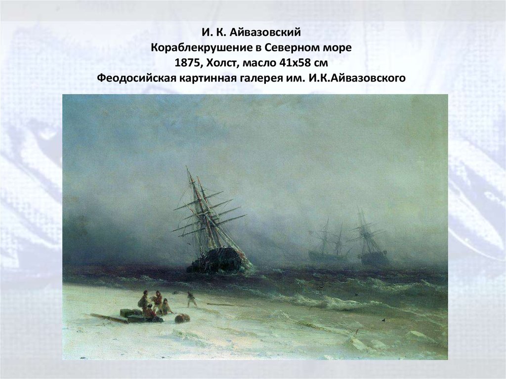 И. К. Айвазовский Кораблекрушение в Северном море 1875, Холст, масло 41x58 см Феодосийская картинная галерея им.