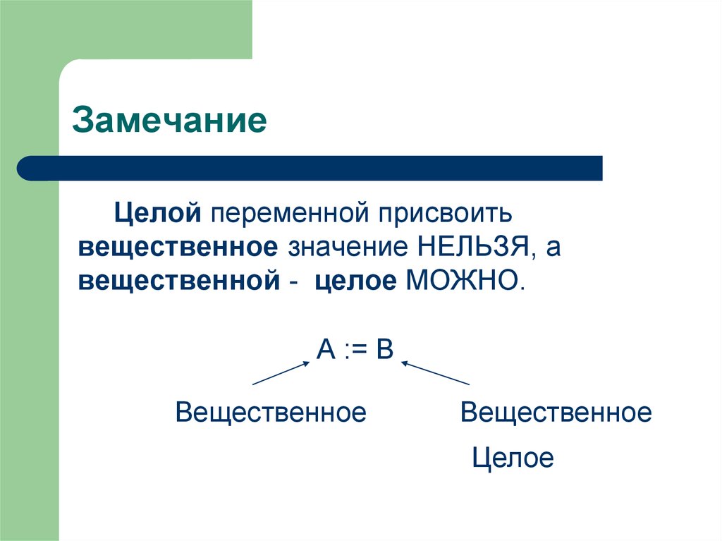 Натуральные значения переменных