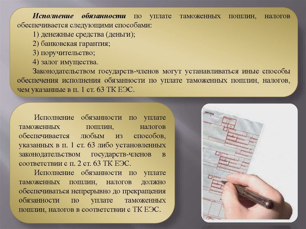 Исполнение обязательства не может обеспечиваться. Способы обеспечения налоговой обязанности. Способы обеспечения исполнения налоговой обязанности.