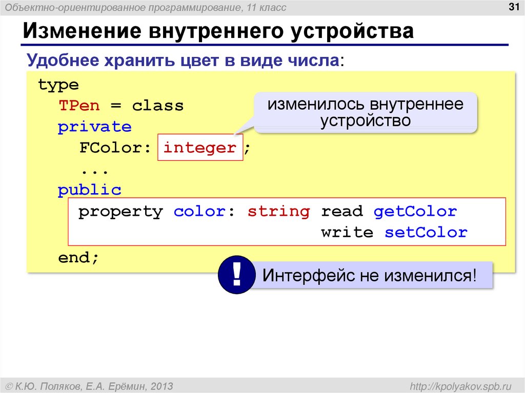 Изменение внутренних программ