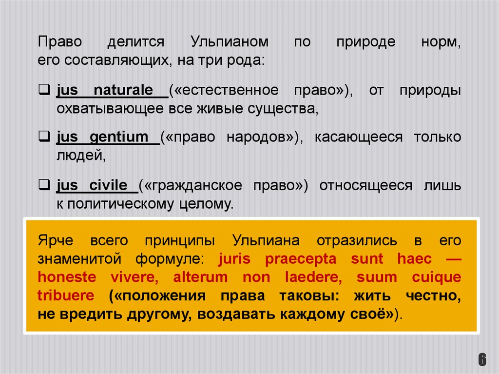 Право делится на. Ульпиан разделил право на.