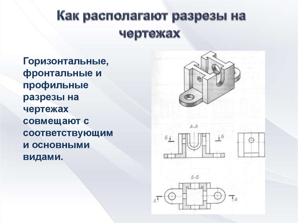 Правильный разрез на чертеже. Как располагаются разрезы на чертежах. Где располагают разрезы на чертеже. Фронтальные и профильные разрезы чертеж. Профильный разрез детали на чертеже.