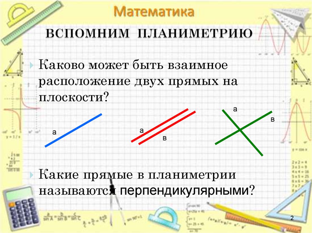 Плоскость перпендикулярные прямые и отрезки. Расположение прямых на плоскости. Взаимное расположение прямых на плоскости. Взаимное расположение двух прямых на плоскости. Каково может быть взаимное расположение прямых на плоскости.