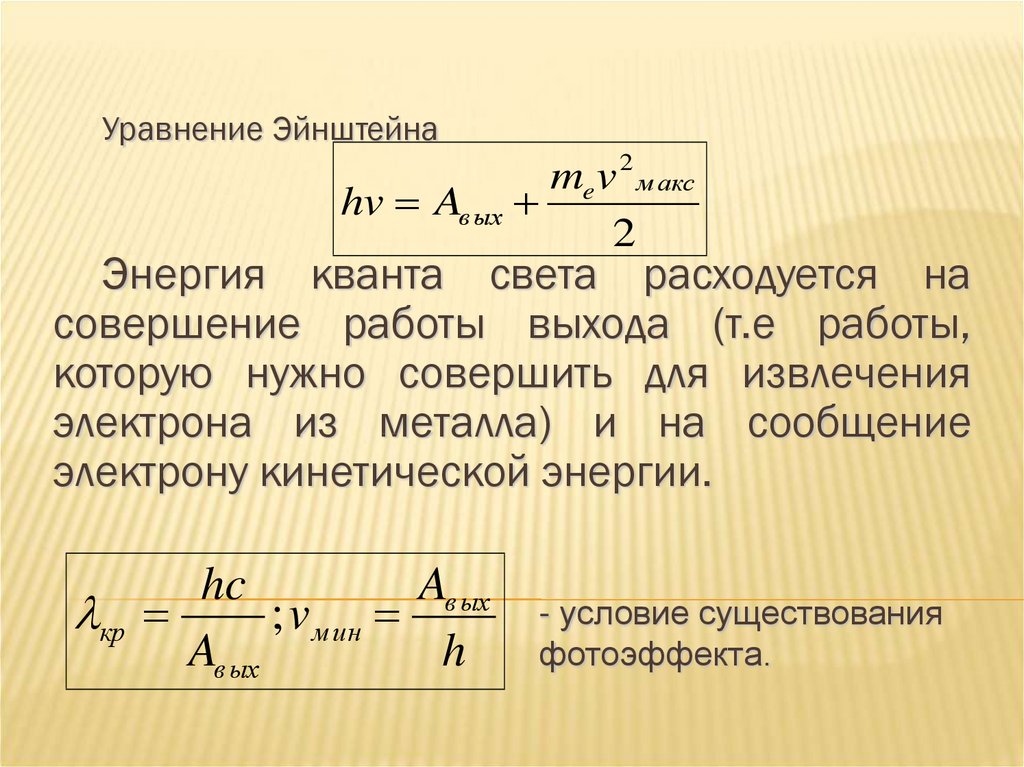 Формула длины волны фотоэффекта