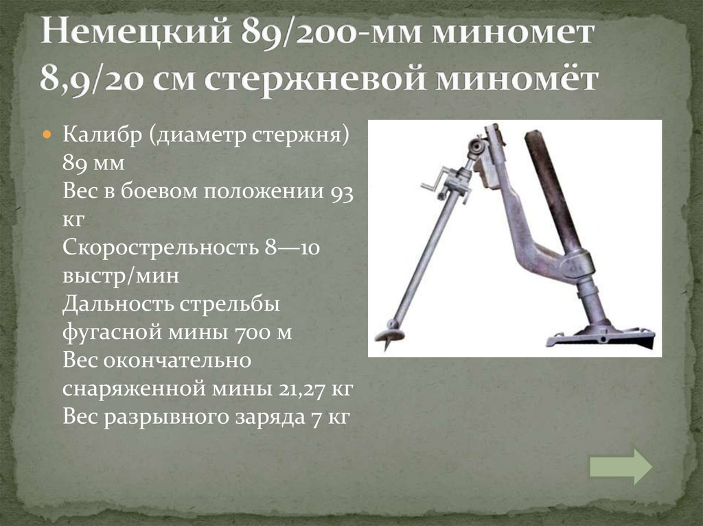 Немецкий 89/200-мм миномет 8,9/20 см стержневой миномёт