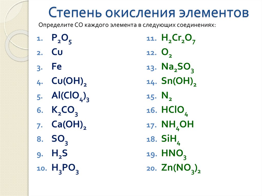 Определить валентность следующих элементов. Определите степень окисления элементов. Степень окисления элементов в веществах. Задания на определение степени окисления. Степень окисления элементов в соединениях.