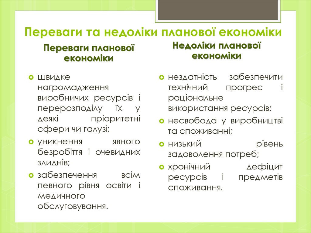 Переваги та недоліки планової економіки