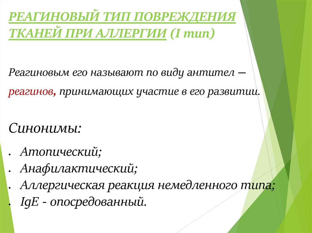 Реагиновый тип реакции. Реагиновый тип реакции