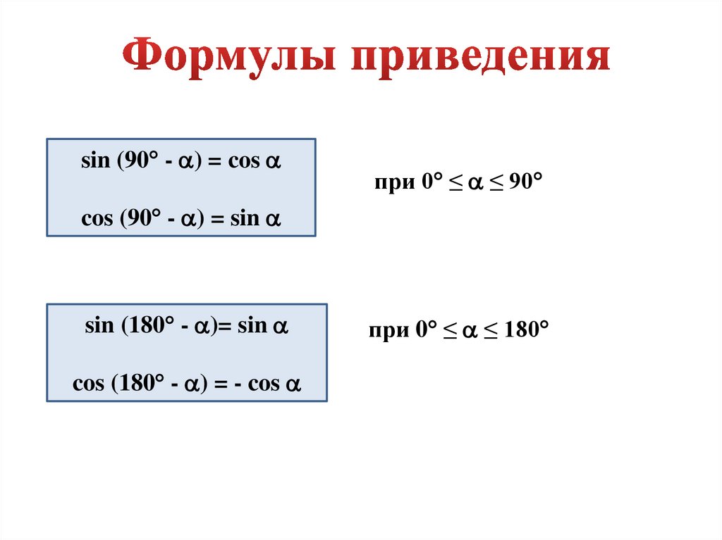 Найти sin 90 cos 90. Формула приведения косинуса 90. Формулы приведения син 180-а. Формулы приведения в тригонометрии cos (90-a). Формулы приведения cos 180 - Альфа.