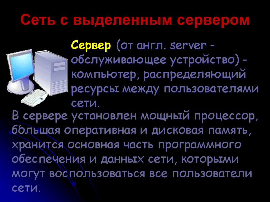 Сеть с выделенным сервером это. Сеть с выделенным сервером. Выделенный сервер. По сетей с выделенным сервером. Компьютер распределяющий ресурсы между пользователями сети.