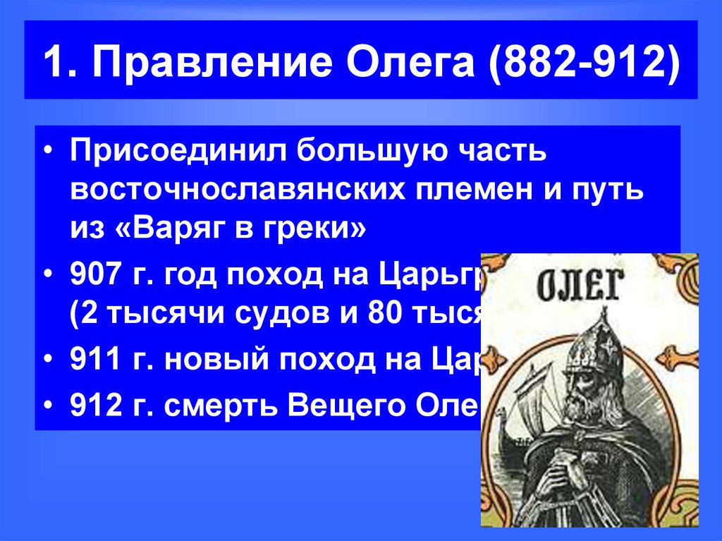 Первые киевские князья внутренняя политика. Правление Олега на Руси 882-912. Правление Олега на Руси 907 и 911.