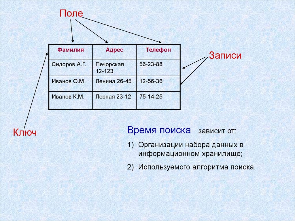 Полей фамилия. Организация набора данных. Поиск данных организация набора данных. Сидоров фамилия. Поле для записи.