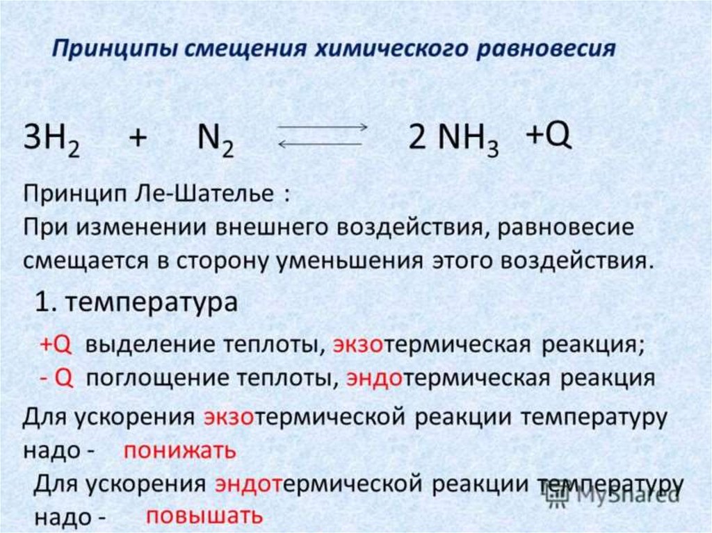 Условия реакции химия. Смещение химического равновесия принцип Ле Шателье. Принцип Ле-Шателье смещение равновесия. N2 h2 смещение хим равновесия. Смещение давления в химических реакциях.