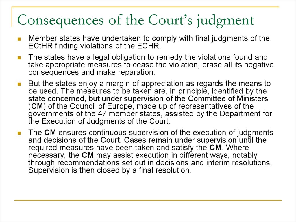 Consequences of the Court’s judgment
