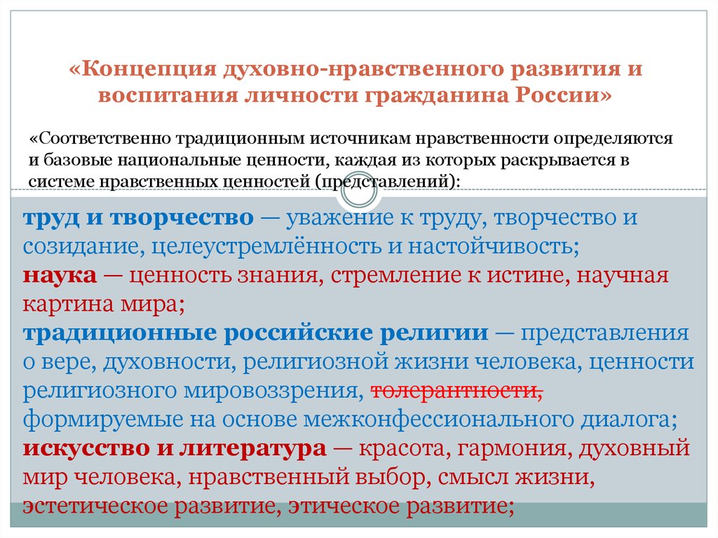 Концепция духовного воспитания. Духовно-нравственных и базовых национальных ценностей. Концепция базовых национальных ценностей. Традиционными источниками нравственности являются:. Виды духовно-нравственного воспитания и развития личности.