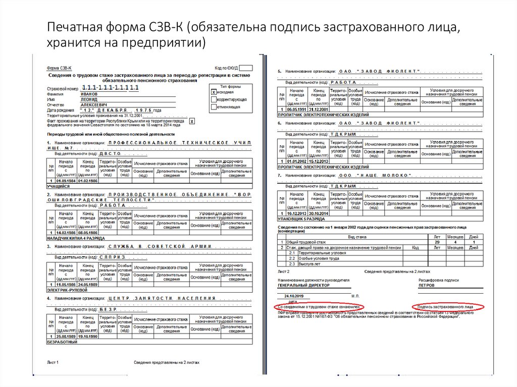 Сведения о застрахованном лице образец заполнения