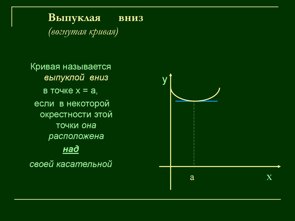 Выпуклая точка. Вогнутая это выпуклая вниз. Выпуклая вниз кривая. Кривая называется выпуклой вниз если. Выпуклая и вогнутая кривая.