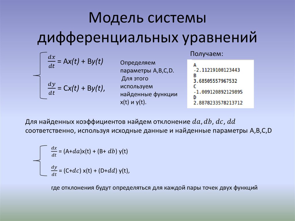 Модель системы дифференциальных уравнений