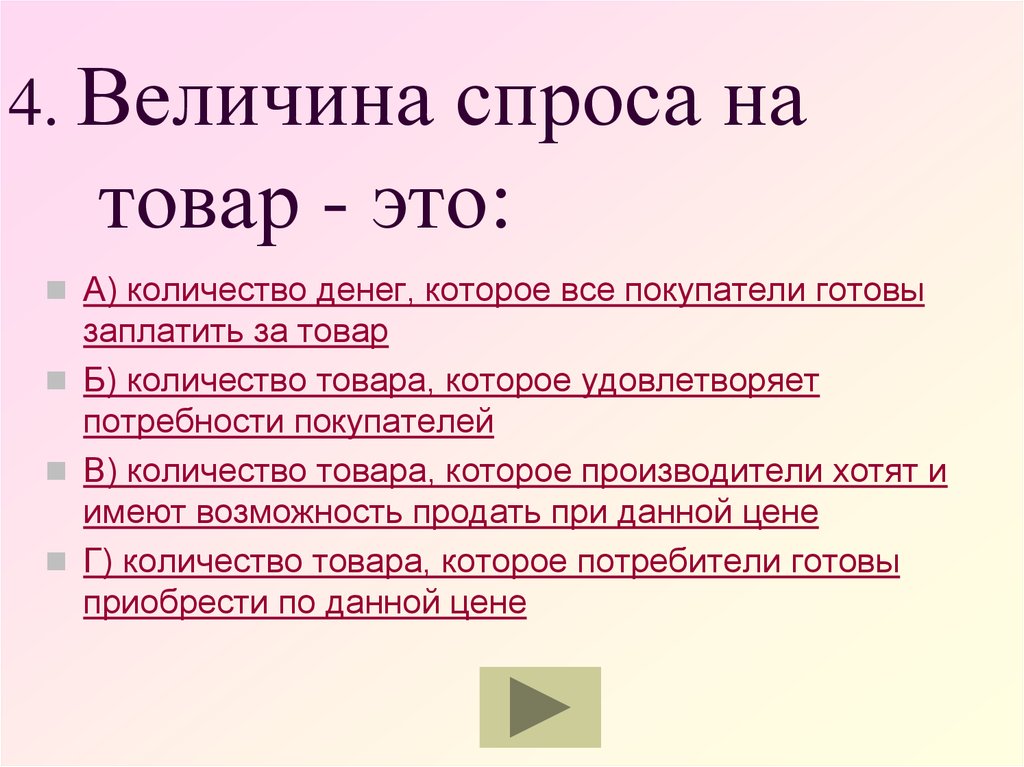 Какой термин отражает. Величина спроса на товар это. Величина спроса на товар это количество денег. Тестирование спроса. Величина спроса тесты.