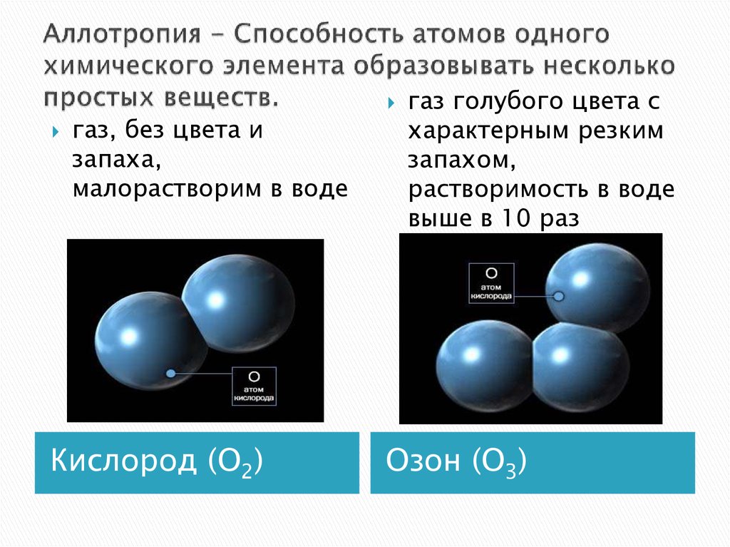 Аллотропия - Способность атомов одного химического элемента образовывать несколько простых веществ.
