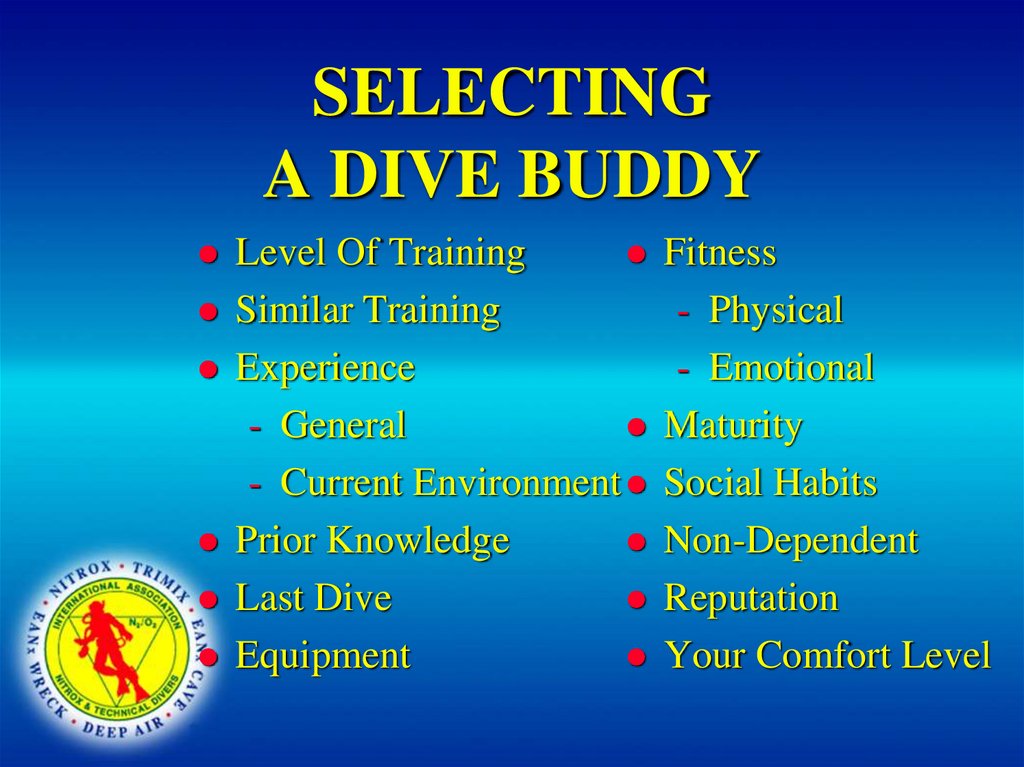SELECTING A DIVE BUDDY