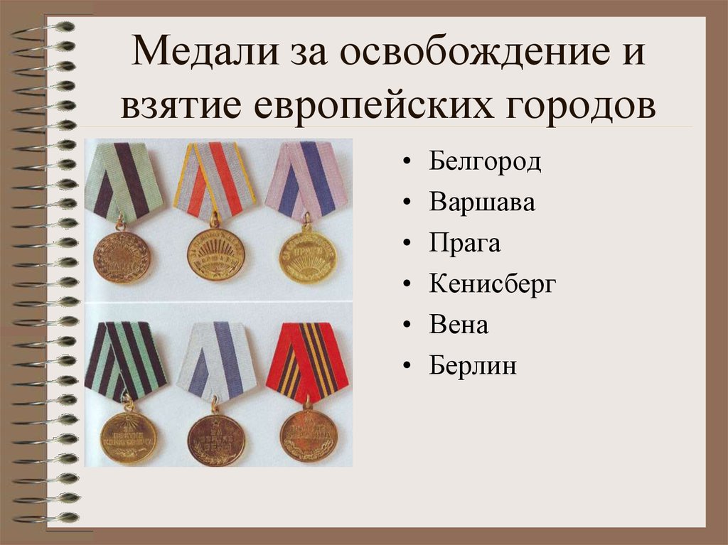 Медали за освобождение и взятие европейских городов