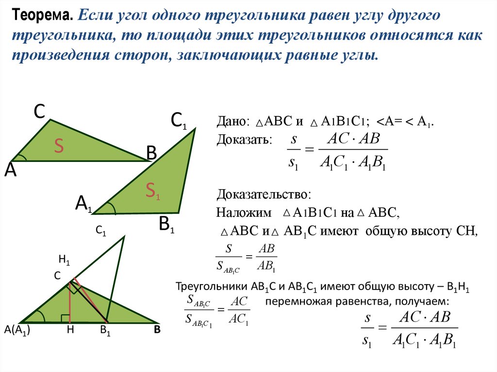Треугольники имеющие общую высоту. Теорема об отношении площадей треугольников 8 класс.