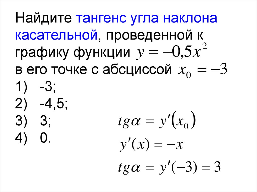 Найти угол наклона касательной к графику функции