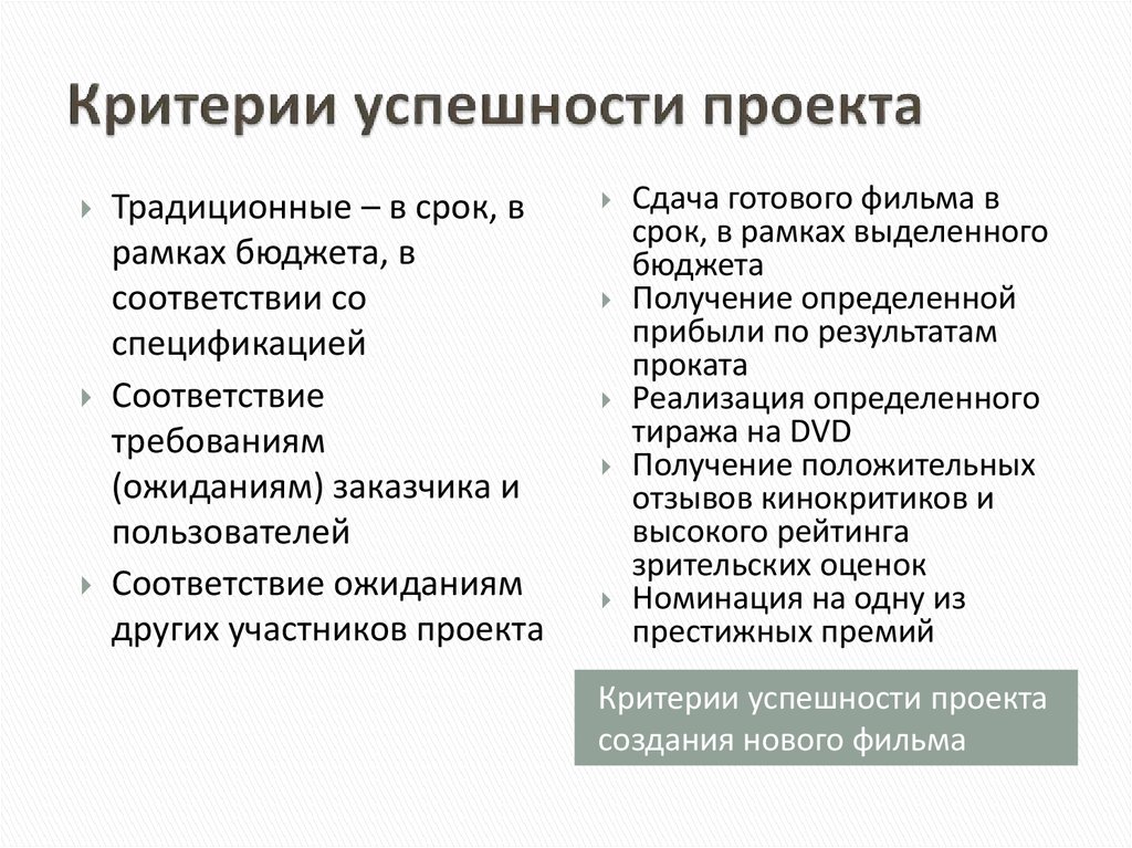 Показатели успеха проекта