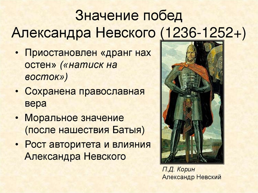 Значение побед Александра Невского (1236-1252+)
