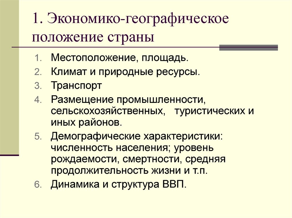 Характеристики географического положения страны