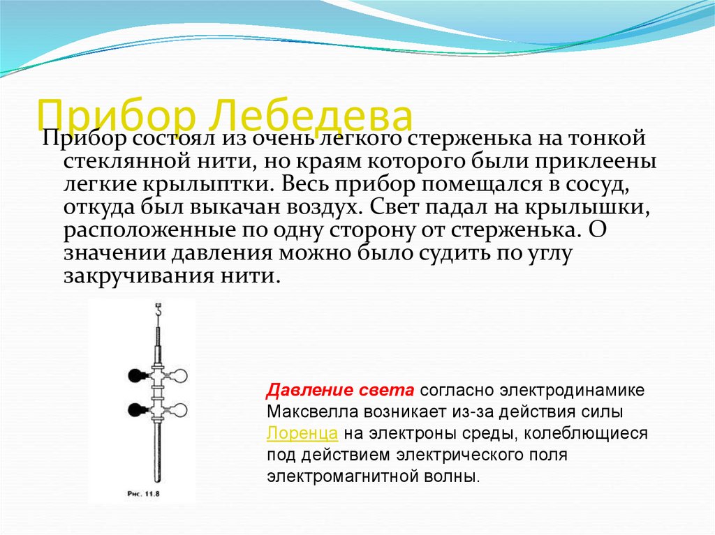 Давление света прибор. Давление света волновая теория. Прибор Лебедева давление света. Давление света презентация