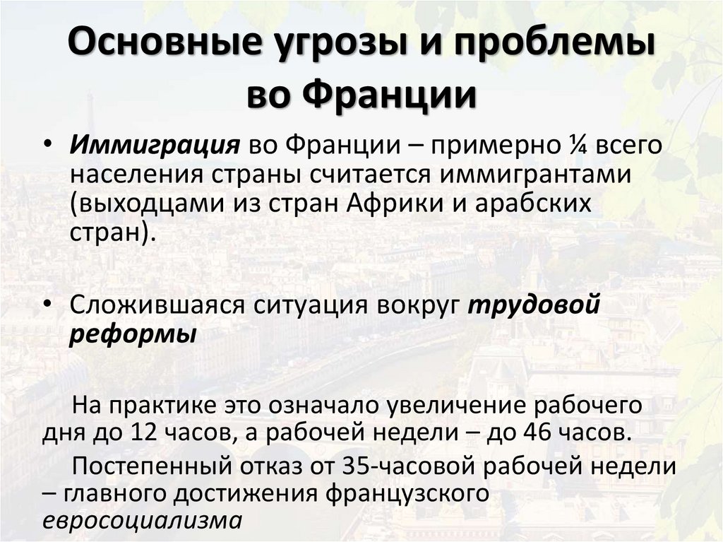 Основные проблемы франции