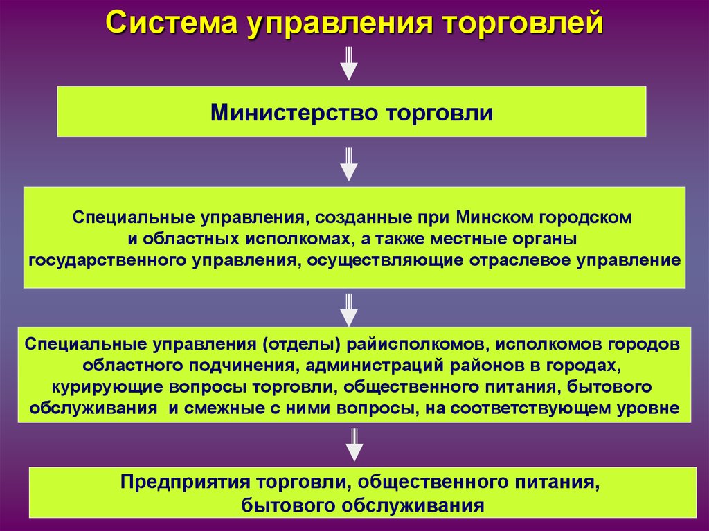 Система торговли. Органы государственного управления торговлей. Подсистемы коммерции. Специальная система торговли.